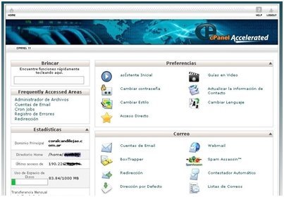 Vista parcial general de Cpanel