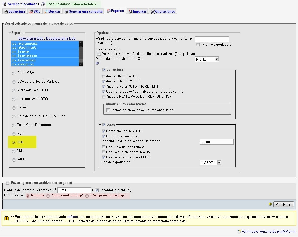 Como hacer un Backup de Joomla completo 6 Vista de phpmyadmin