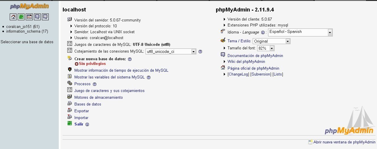Vista de PHPMyAdmin