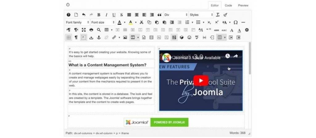 Ejemplo edición texto en joomla