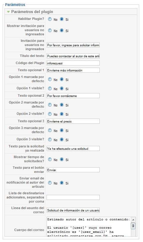 configuracion plugin inforequest