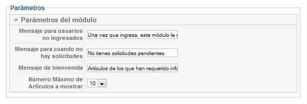 vista inforequest configuración del módulo