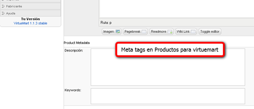 Meta tags productos Meta tags productos virtuemart