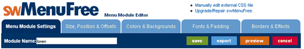 Como crear un menu en joomla con swMenuFree 2 Pestañas configuracion swMenufree