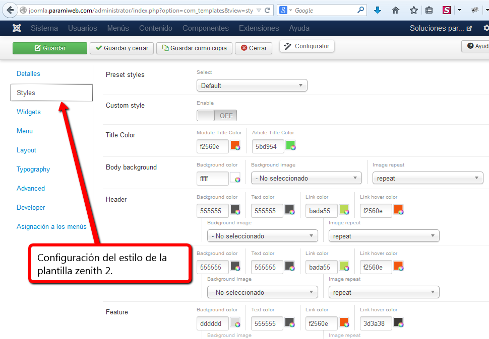 Estilo plantilla joomla Estilo plantilla joomla