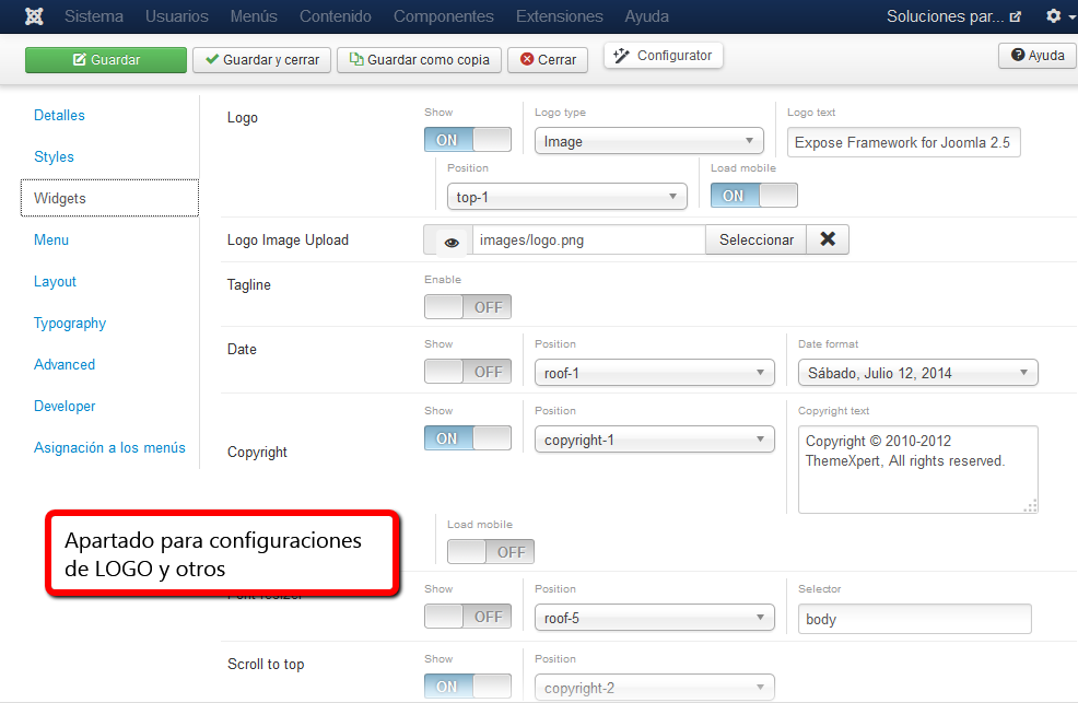 Widget configuración Widget configuración