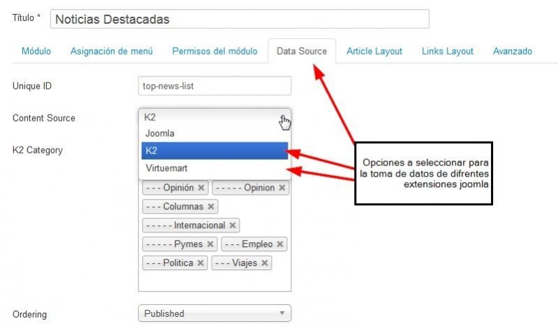 Fuente de datos modulo joomla news show SP2