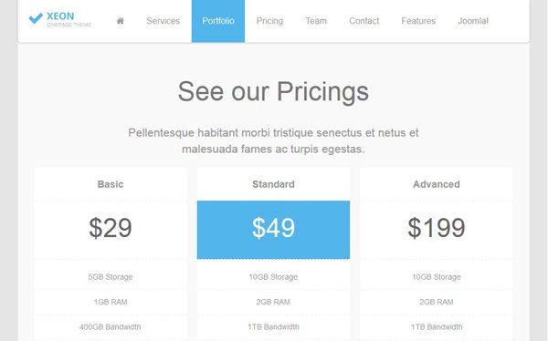 Módulo joomla Pricing table Módulo joomla Pricing table