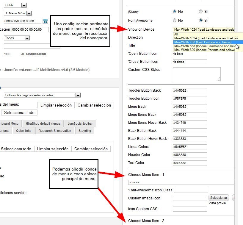 Configuración menu