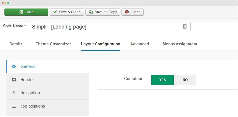 Configuración Layout template config