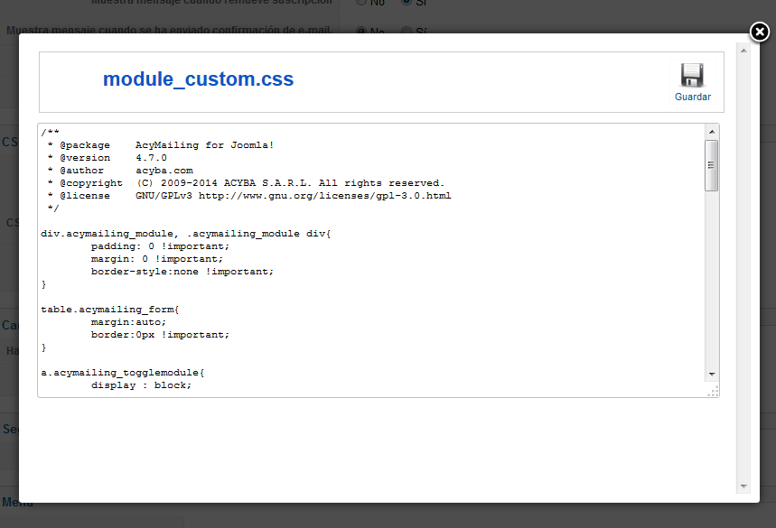 Estilo Modulo Boletin Acymailing joomla! Estilo Módulo Boletin componente Acymailing joomla