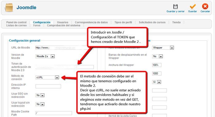 Configuración Joomdle Configuración Joomdle - Moodle sincronizado con joomla