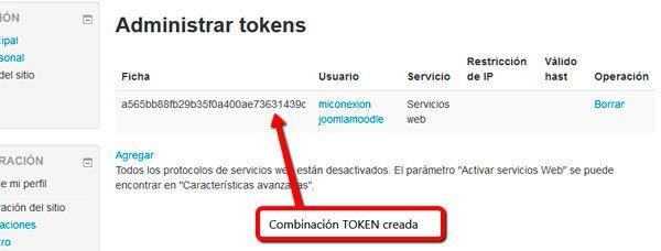 Ficha token creada Ficha token creada - Moodle sincronizado con joomla