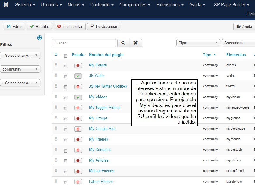 Mis aplicaciones Jomsocial