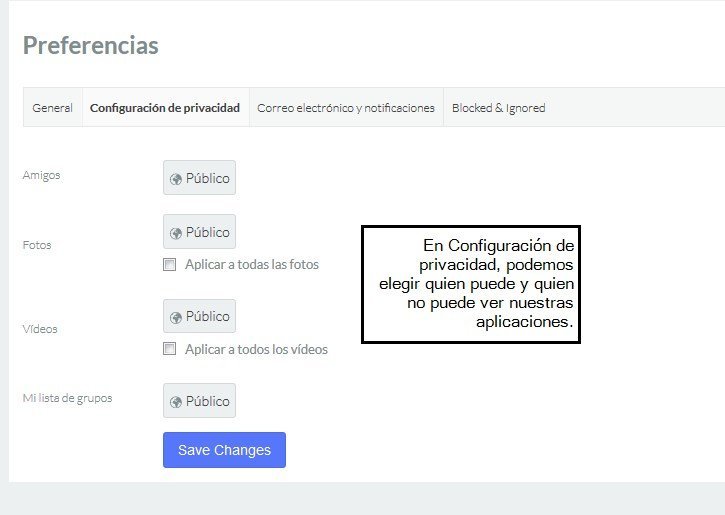 Privacidad visionado aplicaciones del perfil en jomsocial