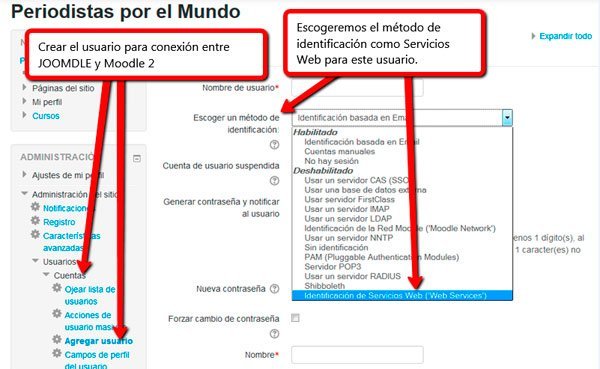 Usuario servicios web conexión Joomla! y Moodle 2 Usuario servicios web conexión Joomla! y Moodle 3