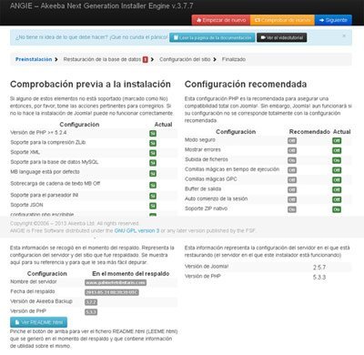 Copia de seguridad y Restauración de la copia Joomla! 4 Akeeba restore backup