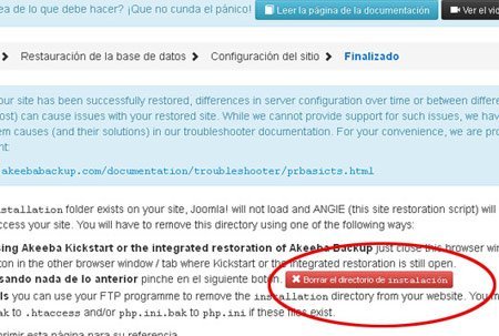 Borrar directorio de instalación copia Joomla Borrar directorio de instalación copia Joomla