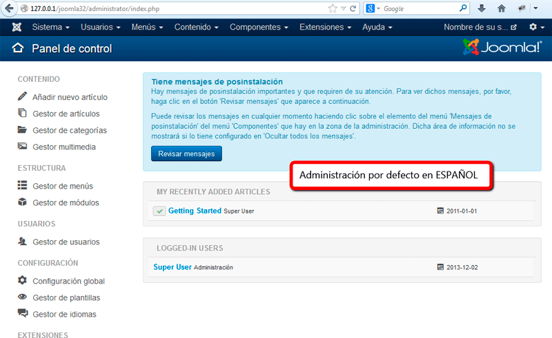 Administracion Joomla en español