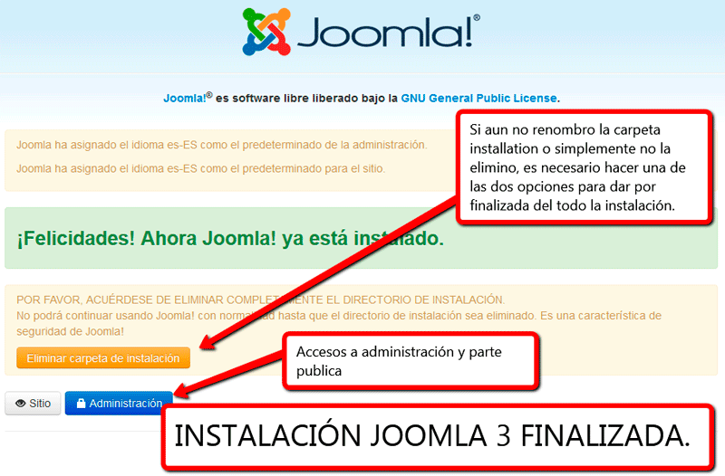 Finalizando instalacion joomla