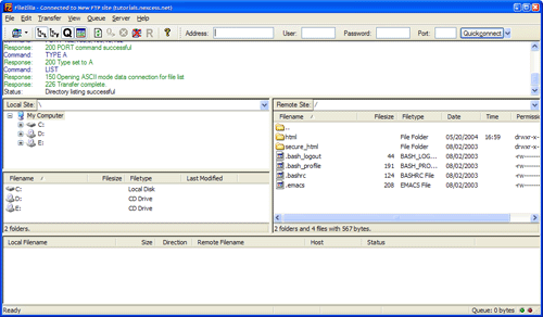 Inicio Hosting ftp en Filezilla