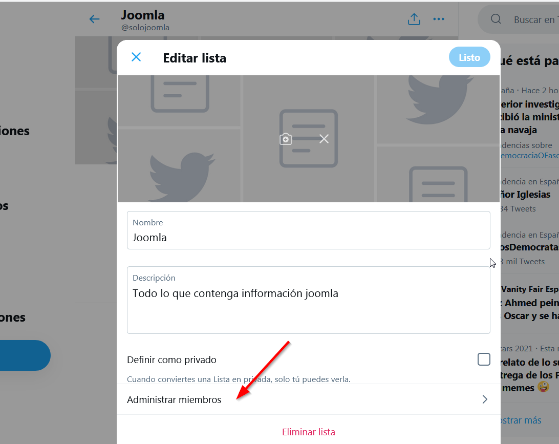 Como Instalar el Widget Twitter en Joomla 4 Usuarios Lista twitter